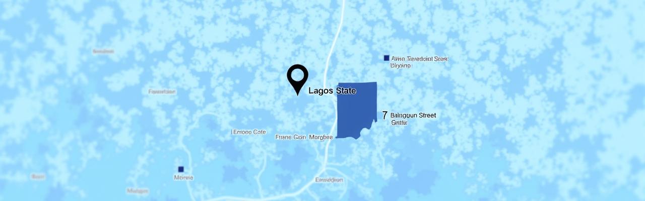 Illustrated map showing the location of Gidi Script Clean offices in central Lagos, Nigeria.